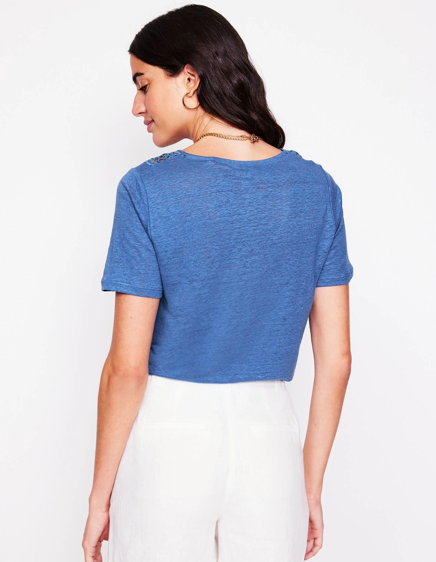 Lace Trim Linen T-shirt-Blue River SnagProof