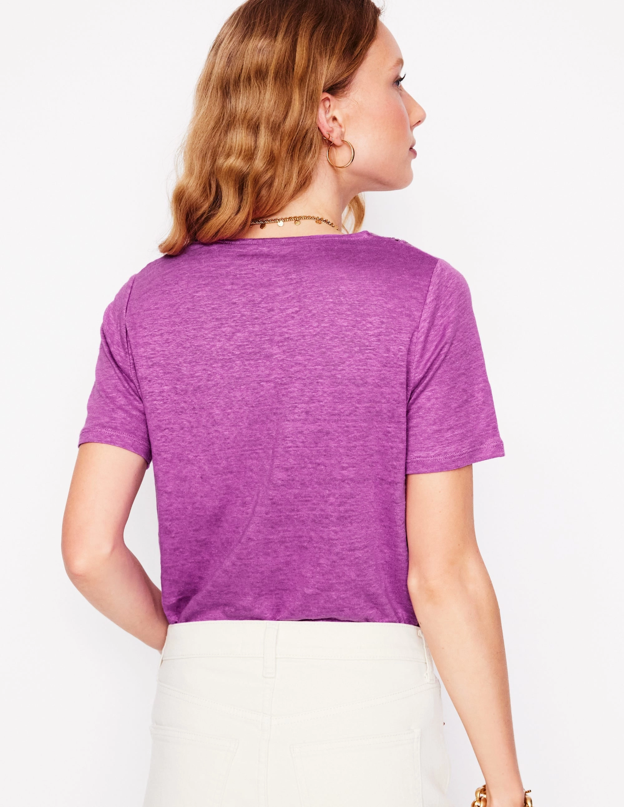 Lace Trim Linen T-shirt-Liatris Anti Pilling Treatment