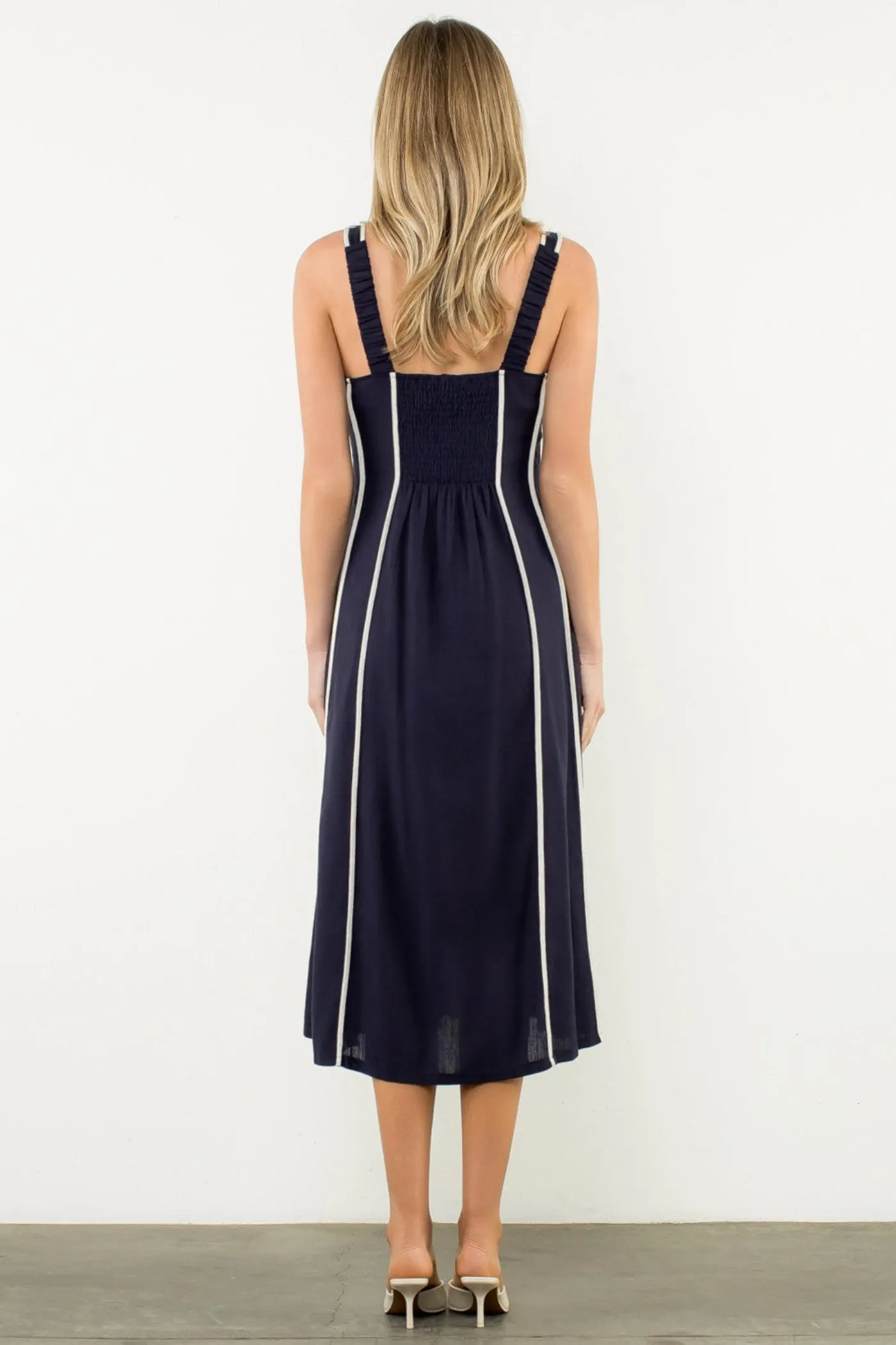 Warm Season LACY VERTICAL TRIM SLEEVELESS MIDI DRESS