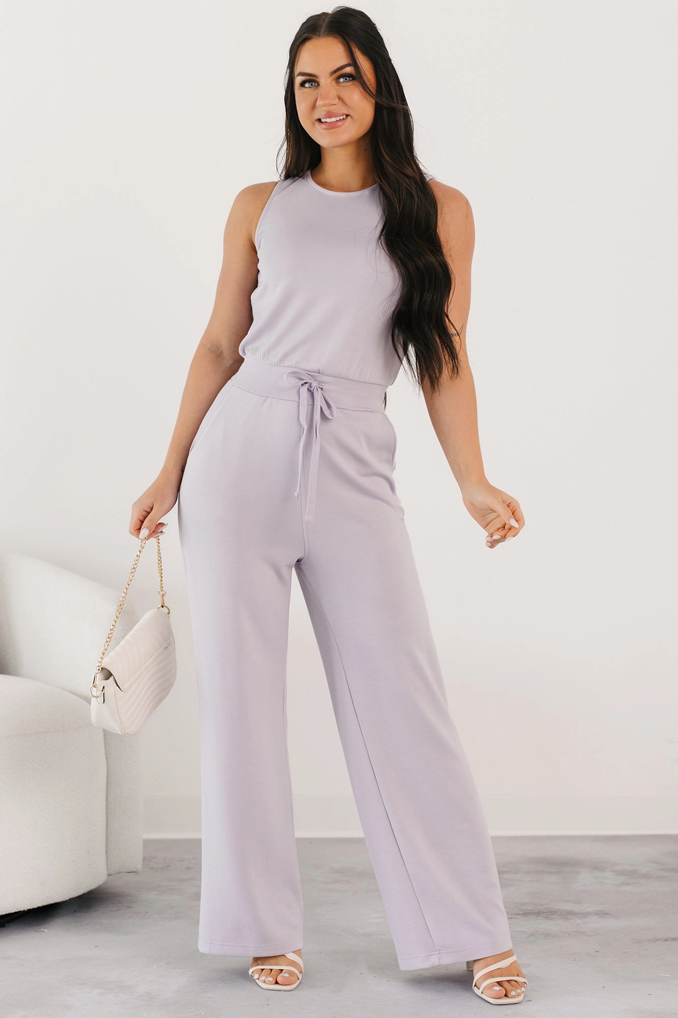 Feminine Energy Vibrant Movement Laid-Back Livin Sleeveless Jumpsuit (Lilac)