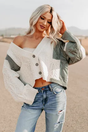 Latte Layers Quilted Cable Knit POL Cardigan (Natural/Olive) dancers