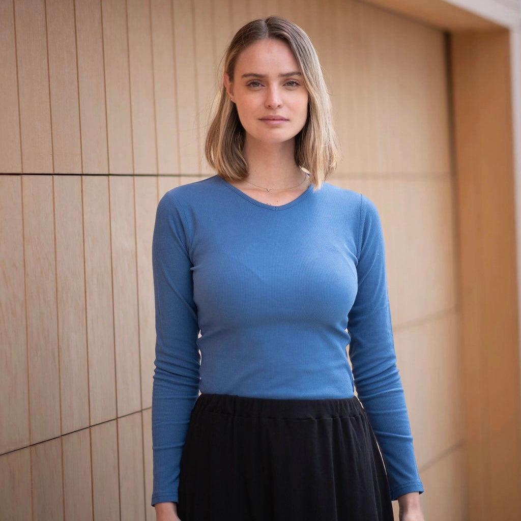 Basic Dress Ribbed V-Neck Tee | Periwinkle