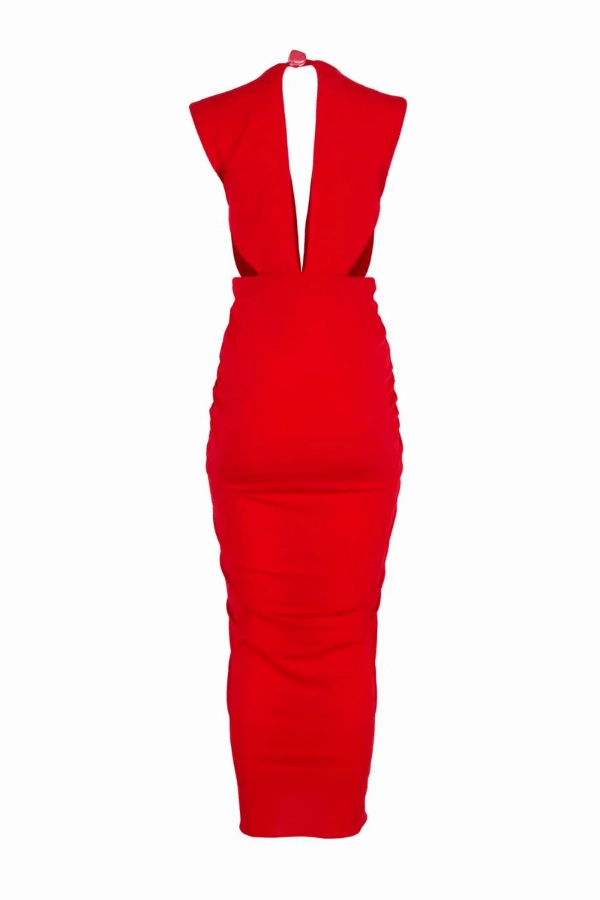 Nia Maxi Dress Orange Red Bright Vibe slim fit