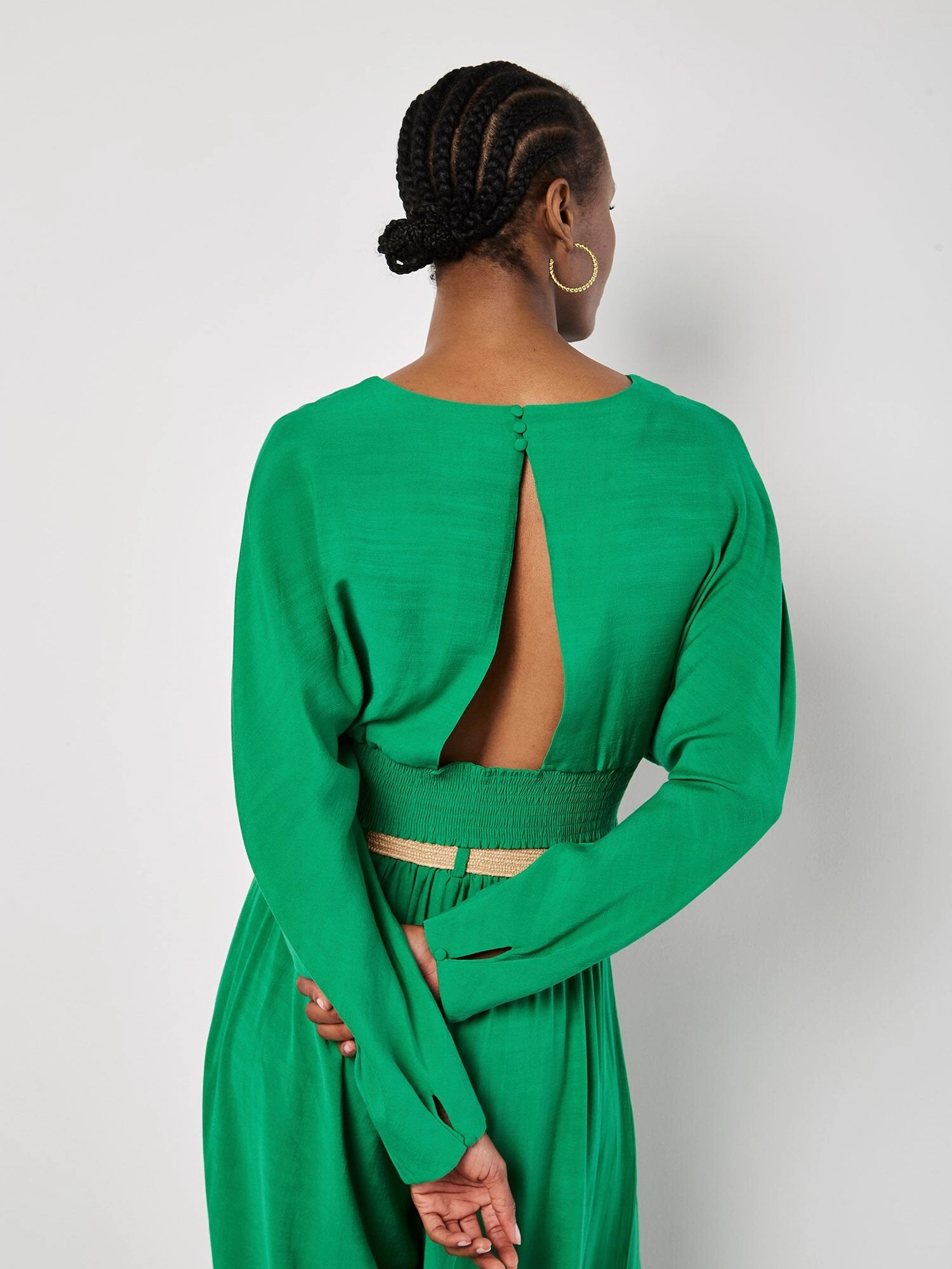 Split Back Crop Top in Green Ventilated Back Panels RelaxedNeckline