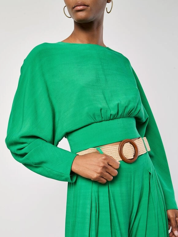 Sleeveless Tee Split Back Crop Top in Green