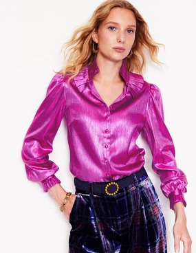 Ruffle Collar Party Blouse-Regal Purple Cold Weather UltraSoftLining