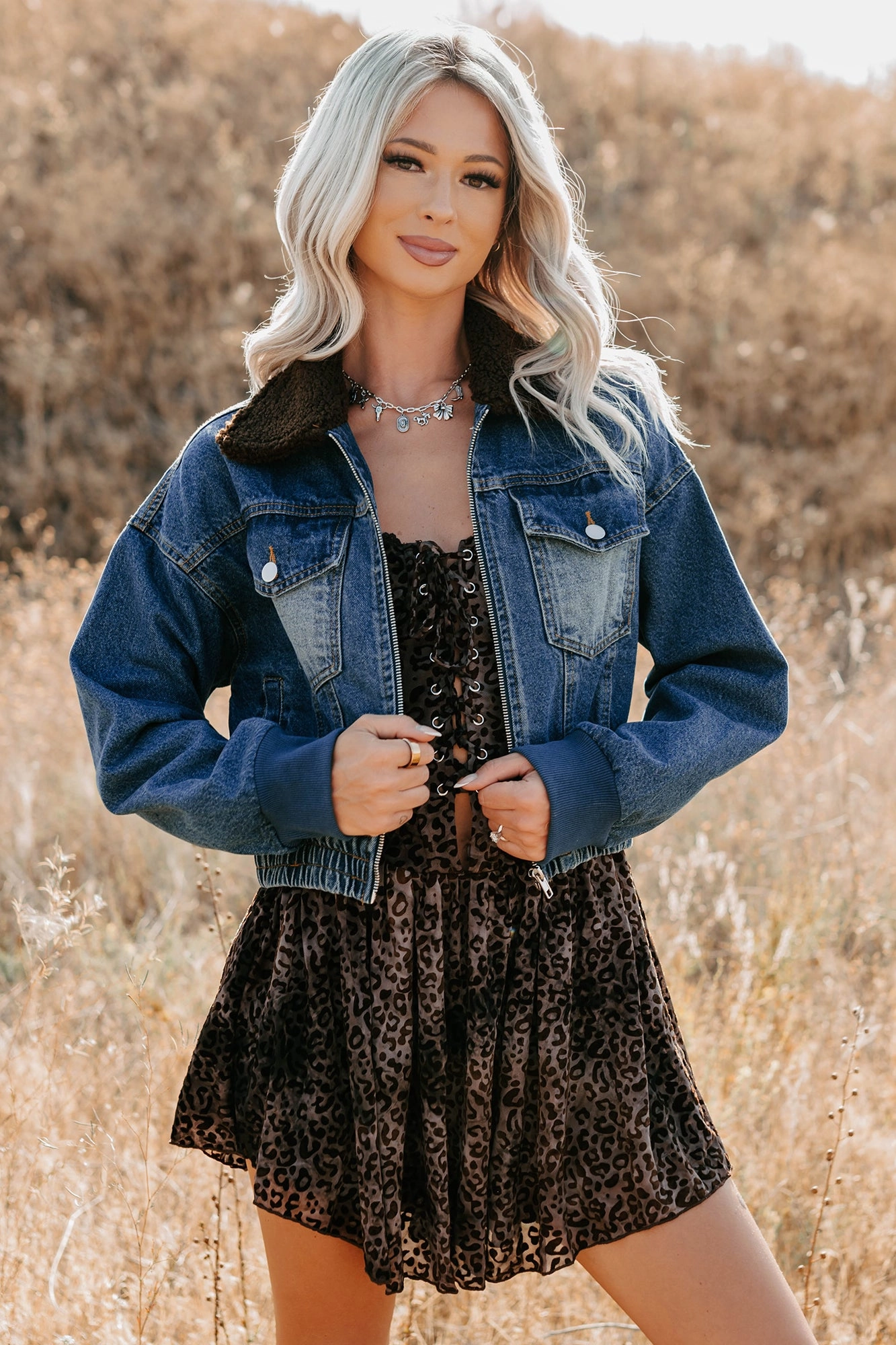 Breaking The Quiet Sherpa Collared Jacket (Denim) Quick Zip Compact Packable Design