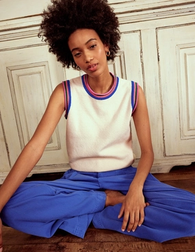 Cool Layering Callie Crochet Trim Tank-Warm Ivory, Rainbow Trim