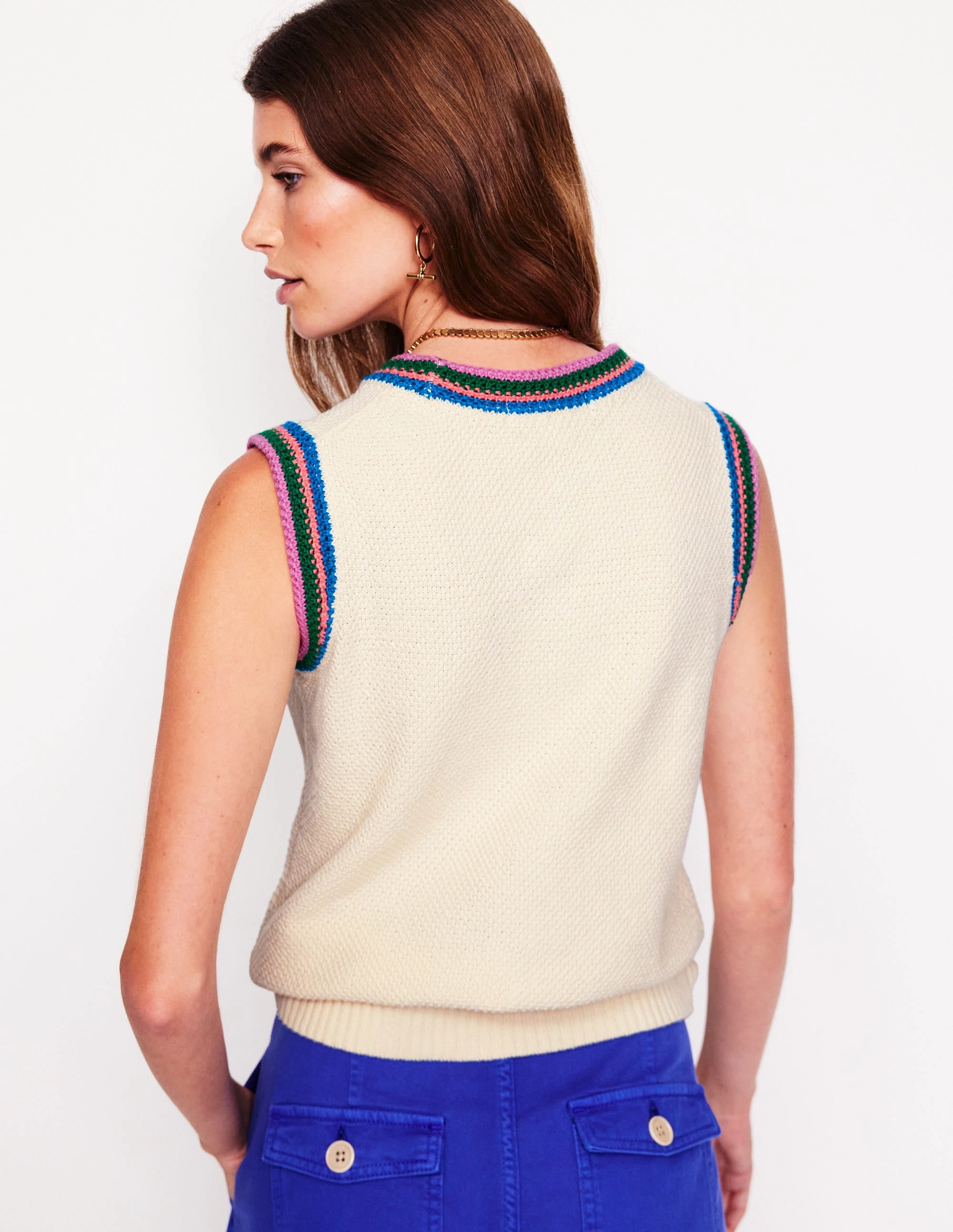 Core Style Layer Comfort Callie Crochet Trim Tank-Warm Ivory, Rainbow Trim