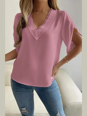 Drop Shoulder Eco Friendly Fabric LAYERED V NECK ANGEL SLEEVED BLOUSE TOP