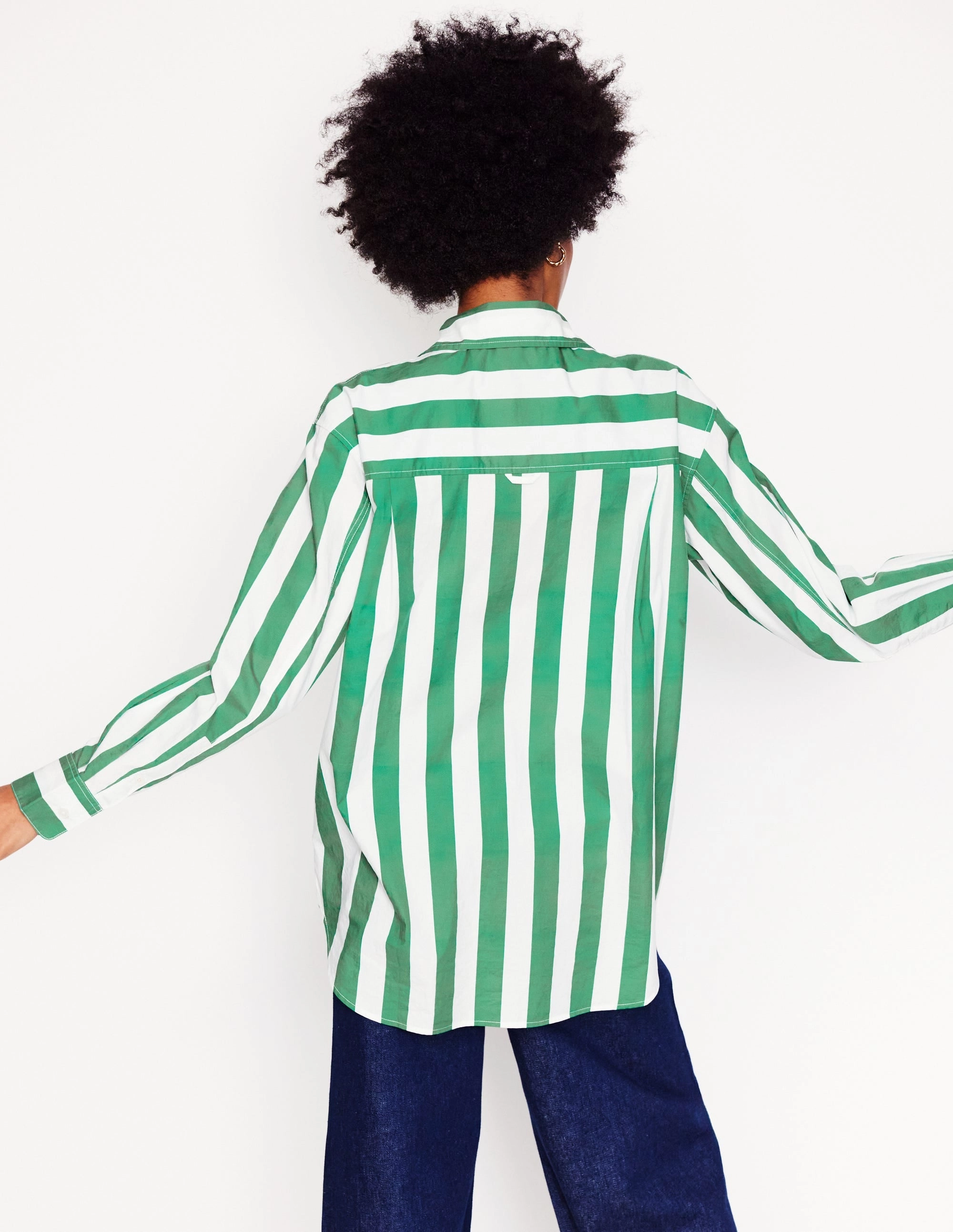 HighDensityFoam Comfortable Cut Sadie Relaxed Cotton Shirt-Rich Emerald Wide Stripe
