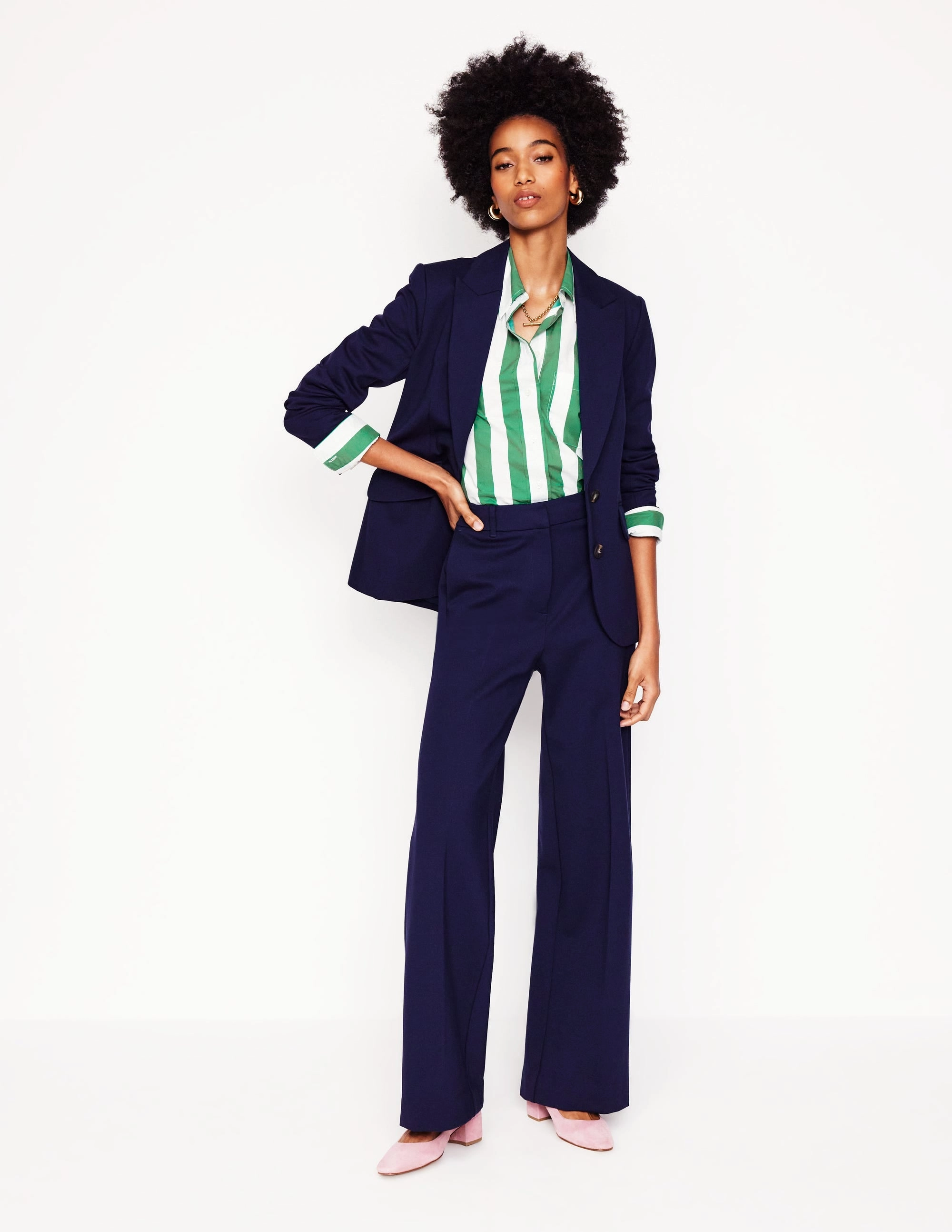 Sadie Relaxed Cotton Shirt-Rich Emerald Wide Stripe Warm Layer Ventilated Back Panels