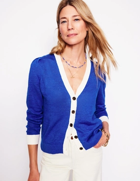 Liv V-Neck Linen Cardigan-Bright Blue Street Casual All Fit Look