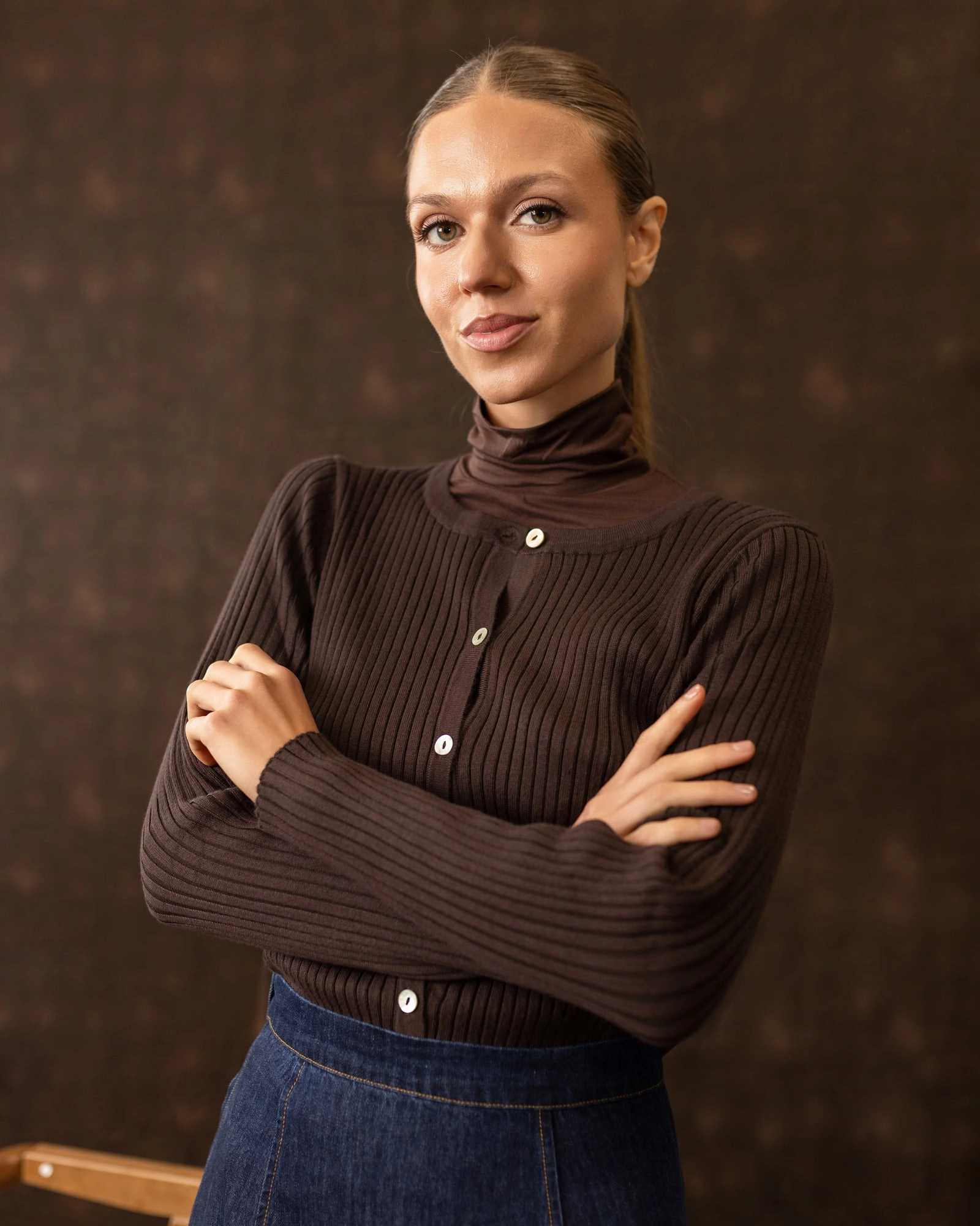 Multipanel Construction Layering Turtleneck | Brown