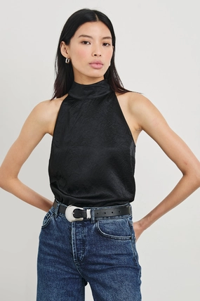 Leah Top in Black Crinkle Raw Edge Detail Active Design