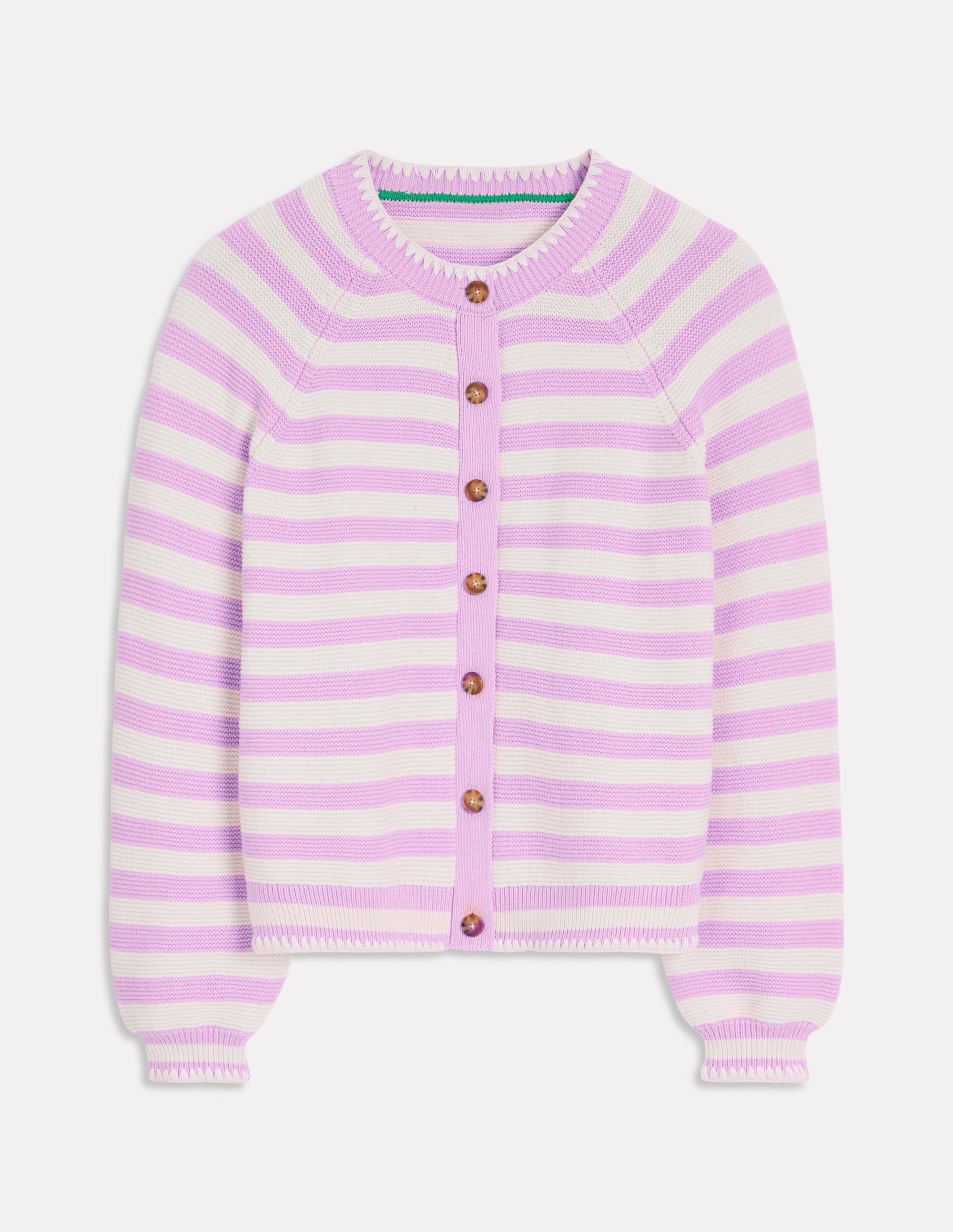 DoubleLayered Hem Technology Lena Stitch Detail Cardigan-Soft Lavender and Ivory Stripe