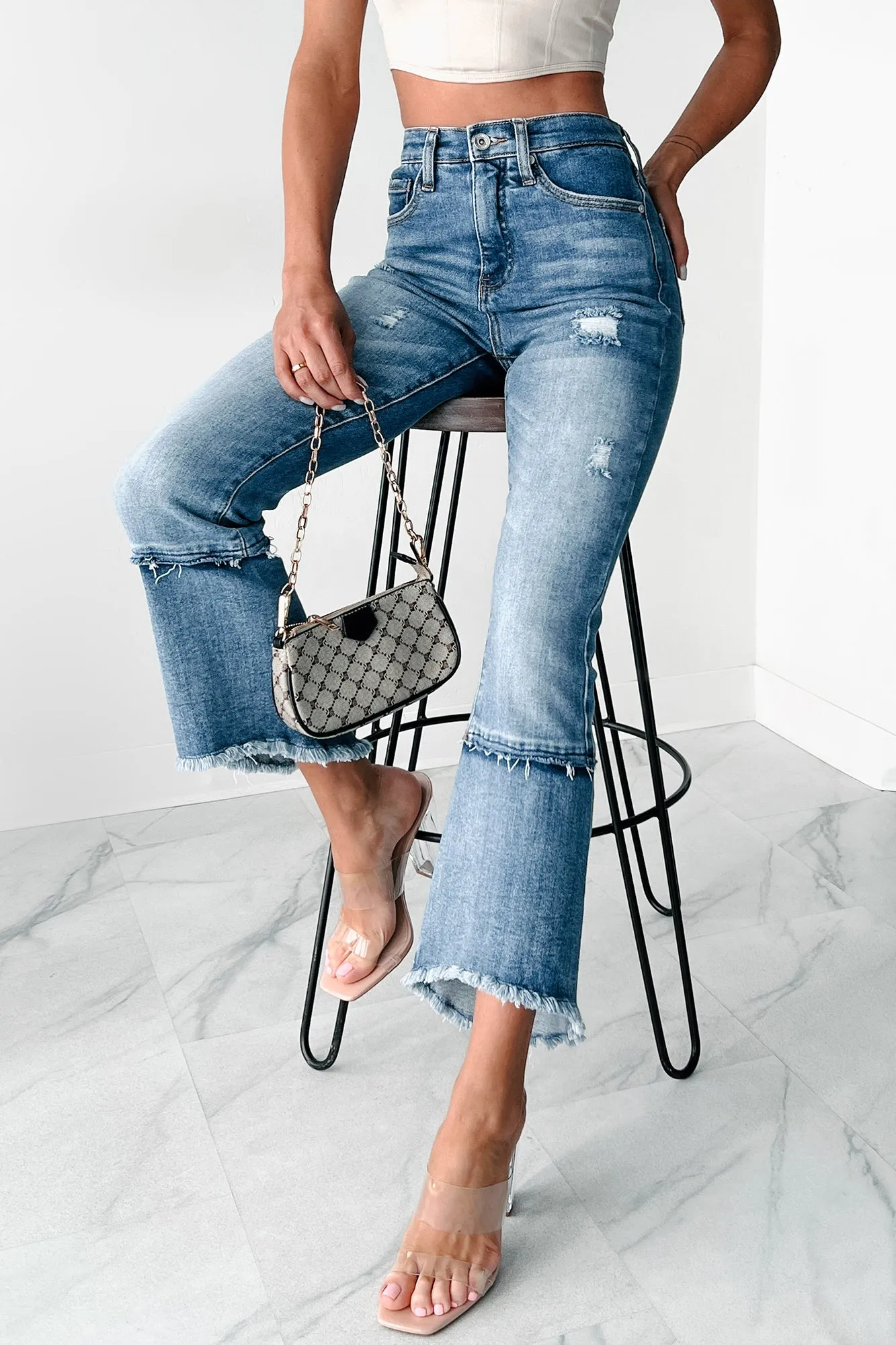 Minimalist Style Chill Outfit Quick Wash Lennon High Rise Tummy Control Kick Flare Special A Jeans (Dark)