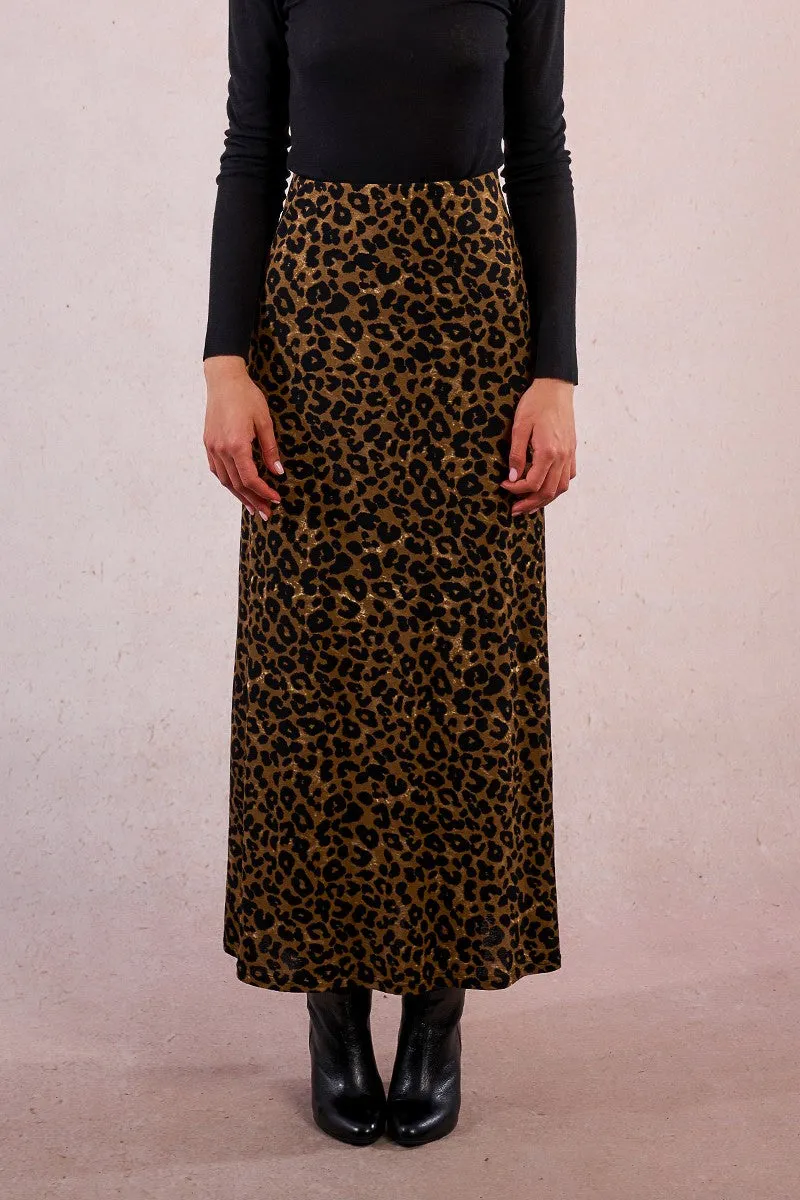 Leopard Knit Maxi Skirt in Khaki Polished Look Fall Favorite