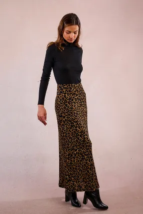 Fit Choice Leopard Knit Maxi Skirt in Khaki
