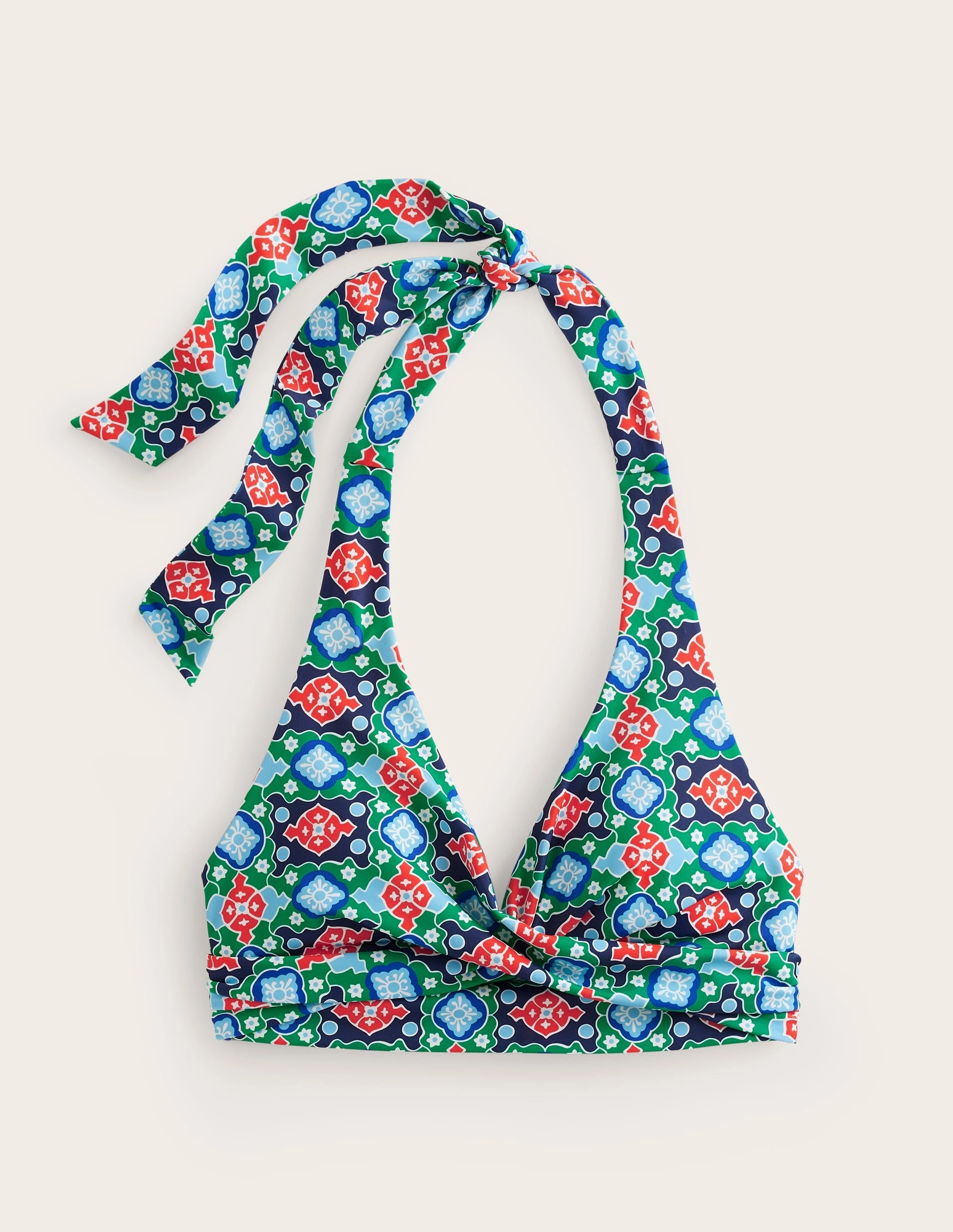 Holiday Packing Ergonomic Contour Design Levanzo Halter Bikini Top-Green Tambourine, Coastal Tile