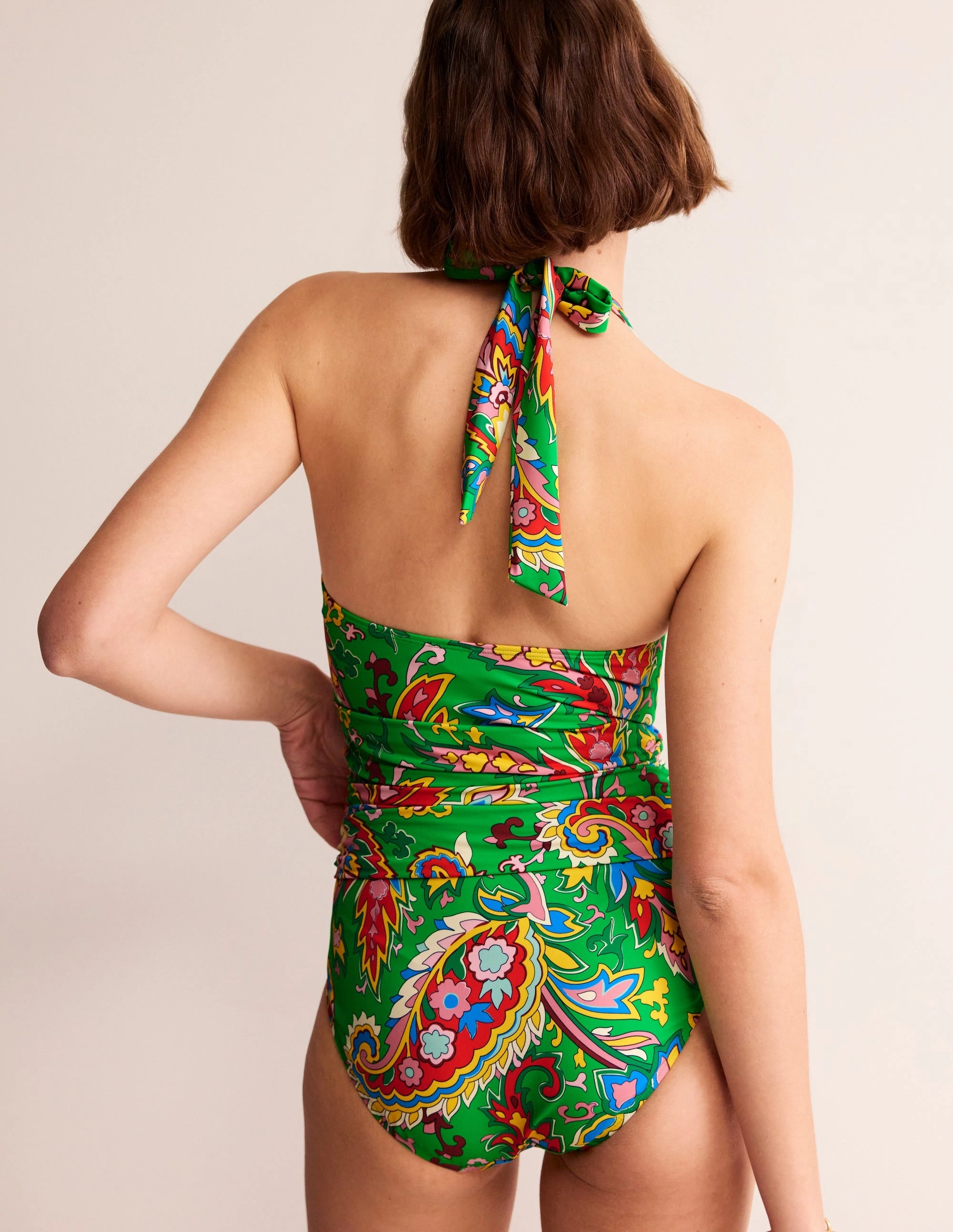 Stylish-Patterns Levanzo Halter Swimsuit-Kelly Green, Paisley Azure