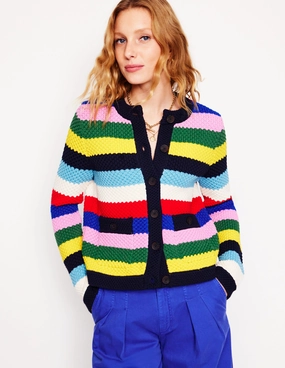 Office Layer Libby Knitted Jacket-Poppy Red, Blue Multi