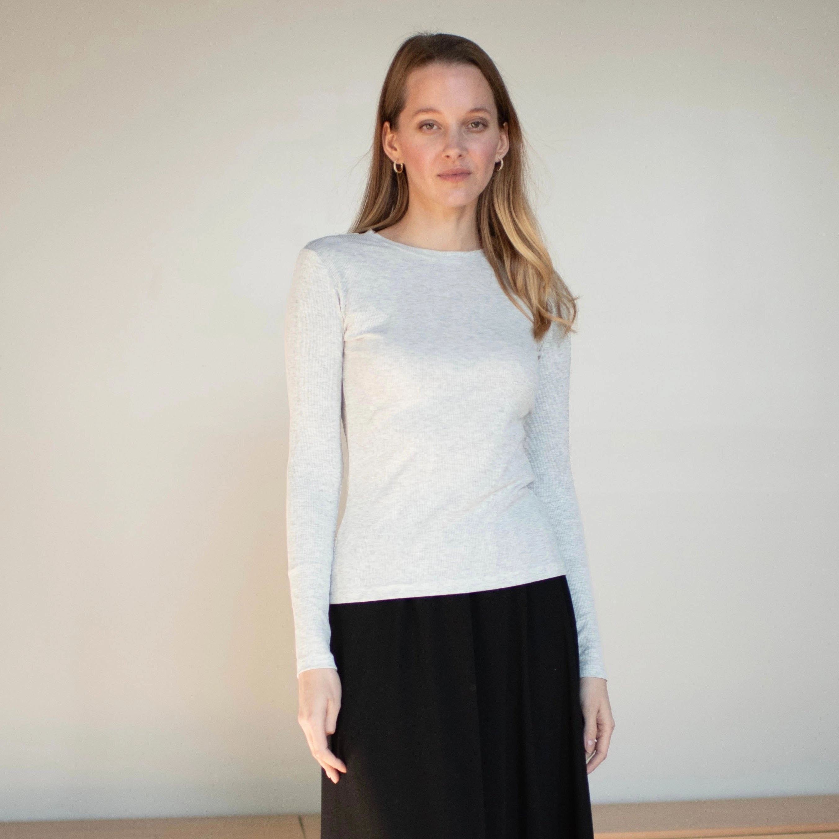 AbrasionResistant Soft Touch Fabric Ribbed Crewneck Tee | Light Grey