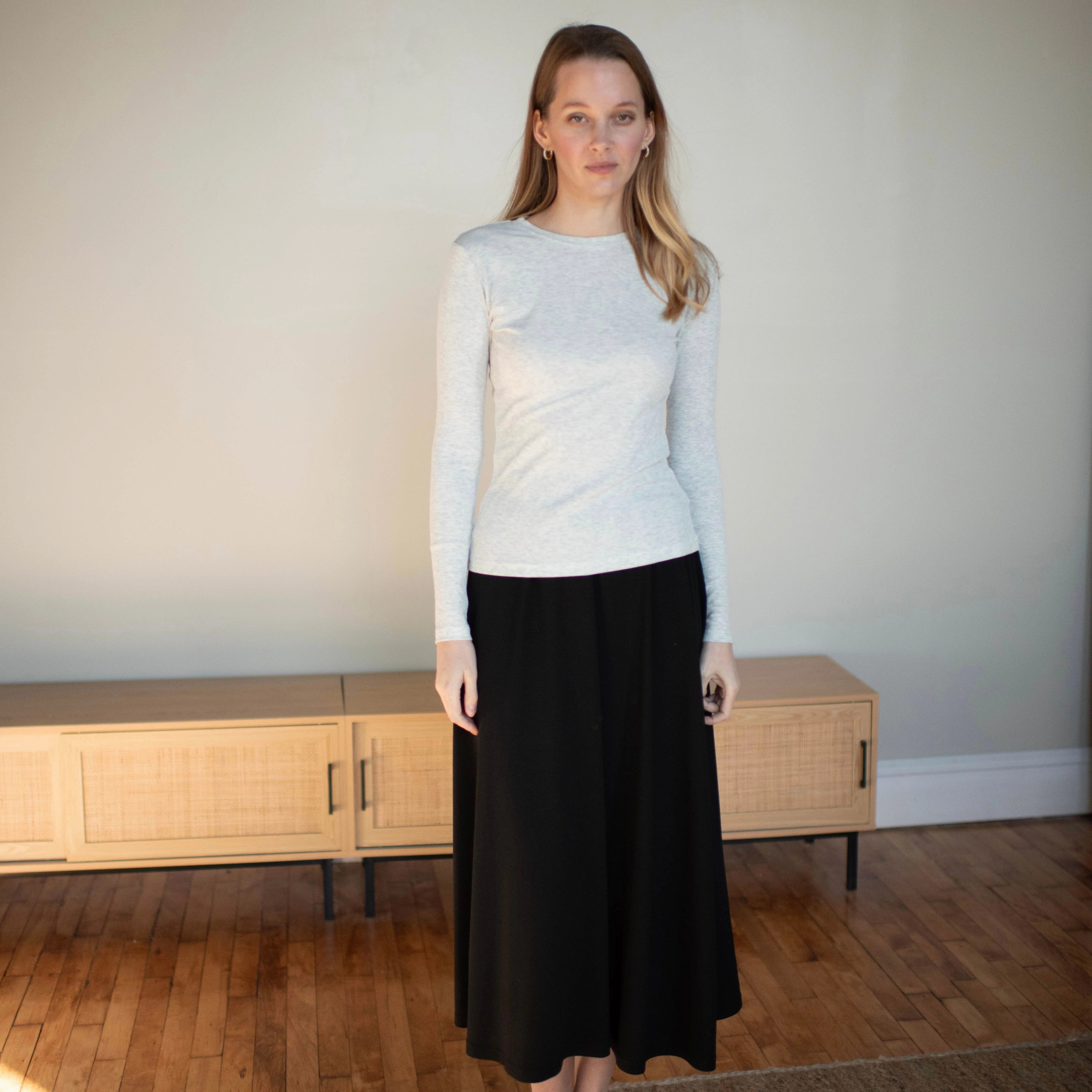 Ribbed Crewneck Tee | Light Grey Casual Sweater