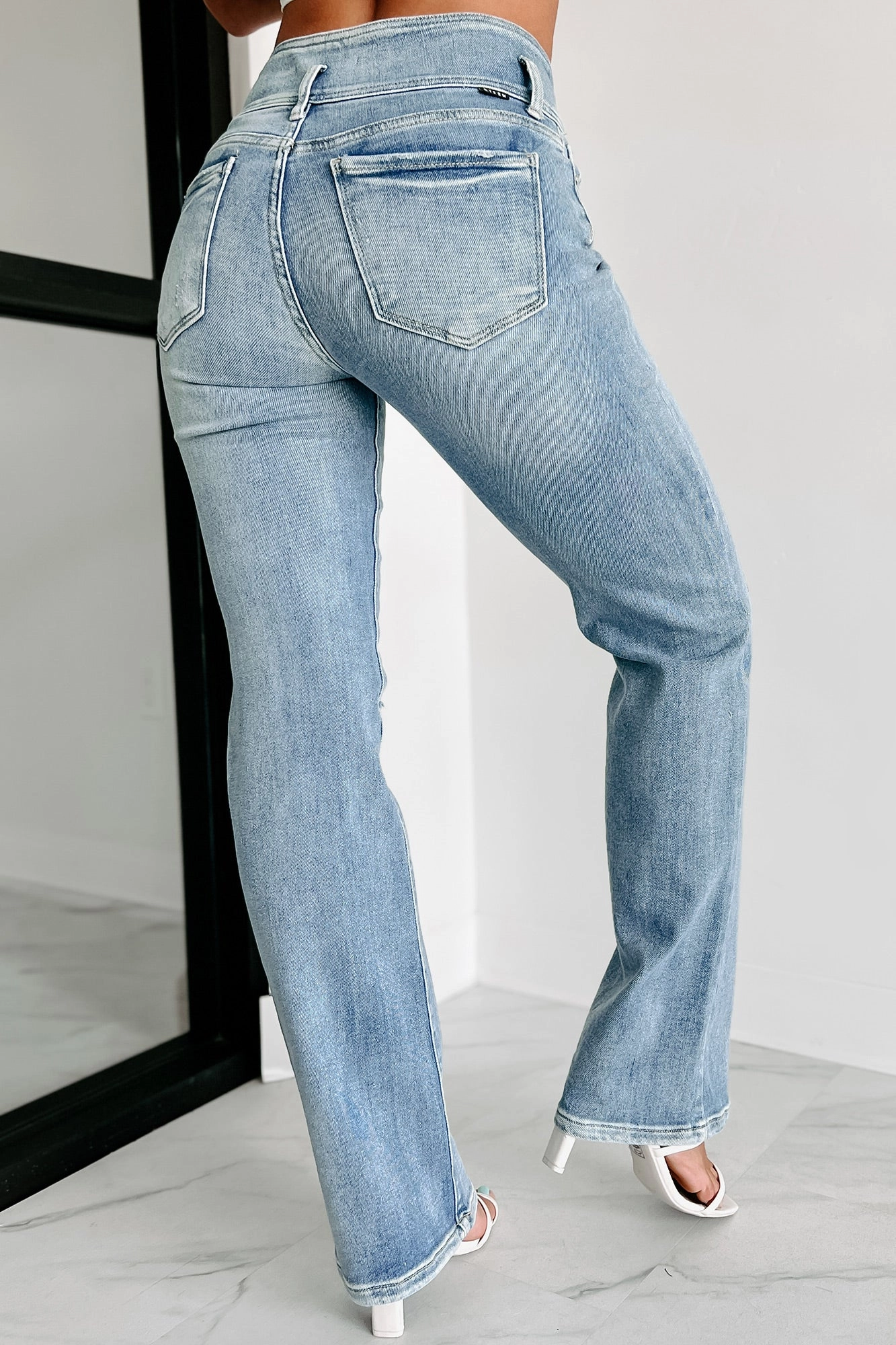 Forever Evolving High Rise Triple-Button Straight Leg Risen Jeans (Light) Temperature Regulating Textile VNeckline