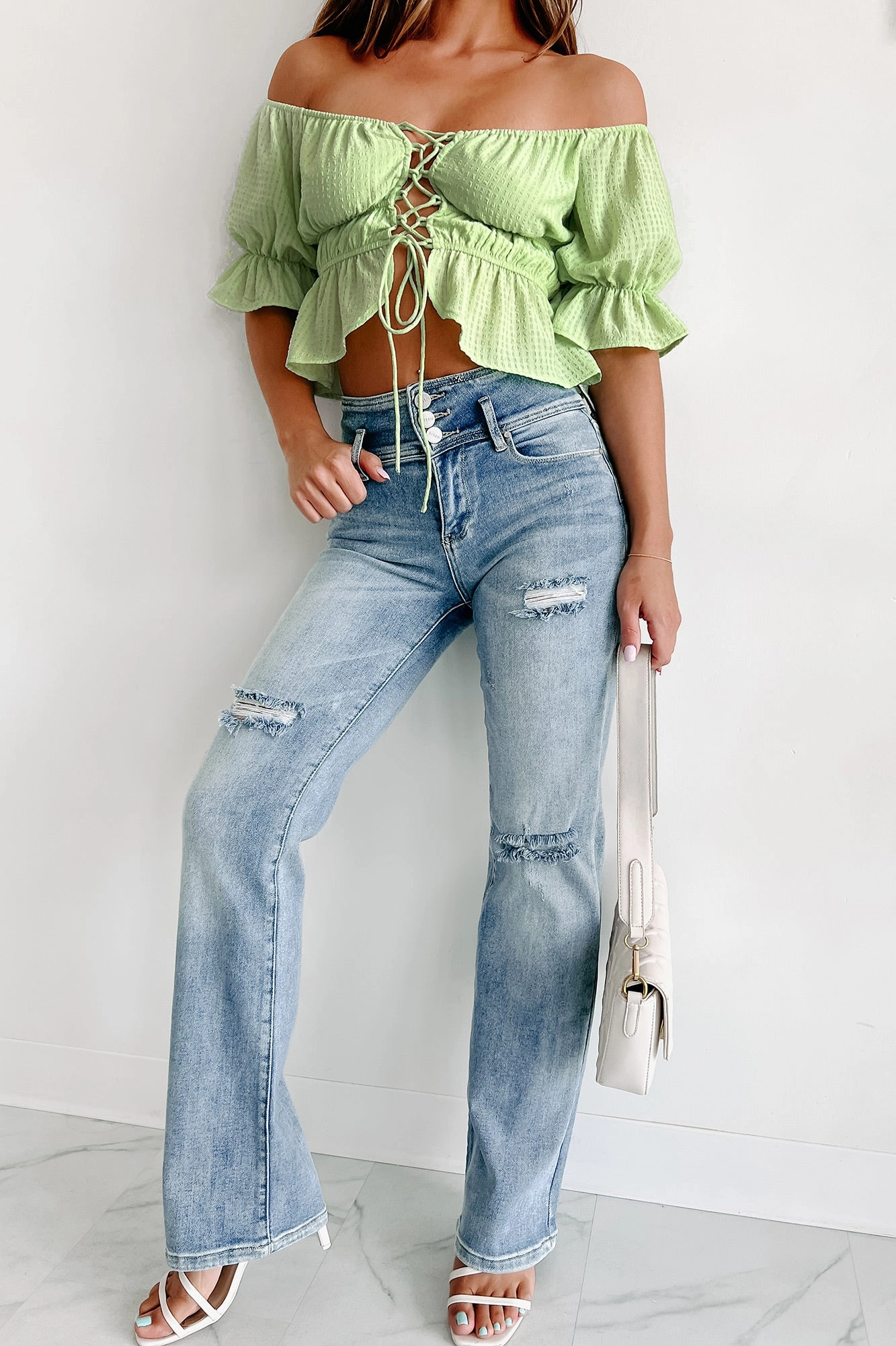 Forever Evolving High Rise Triple-Button Straight Leg Risen Jeans (Light) LayeredCuff