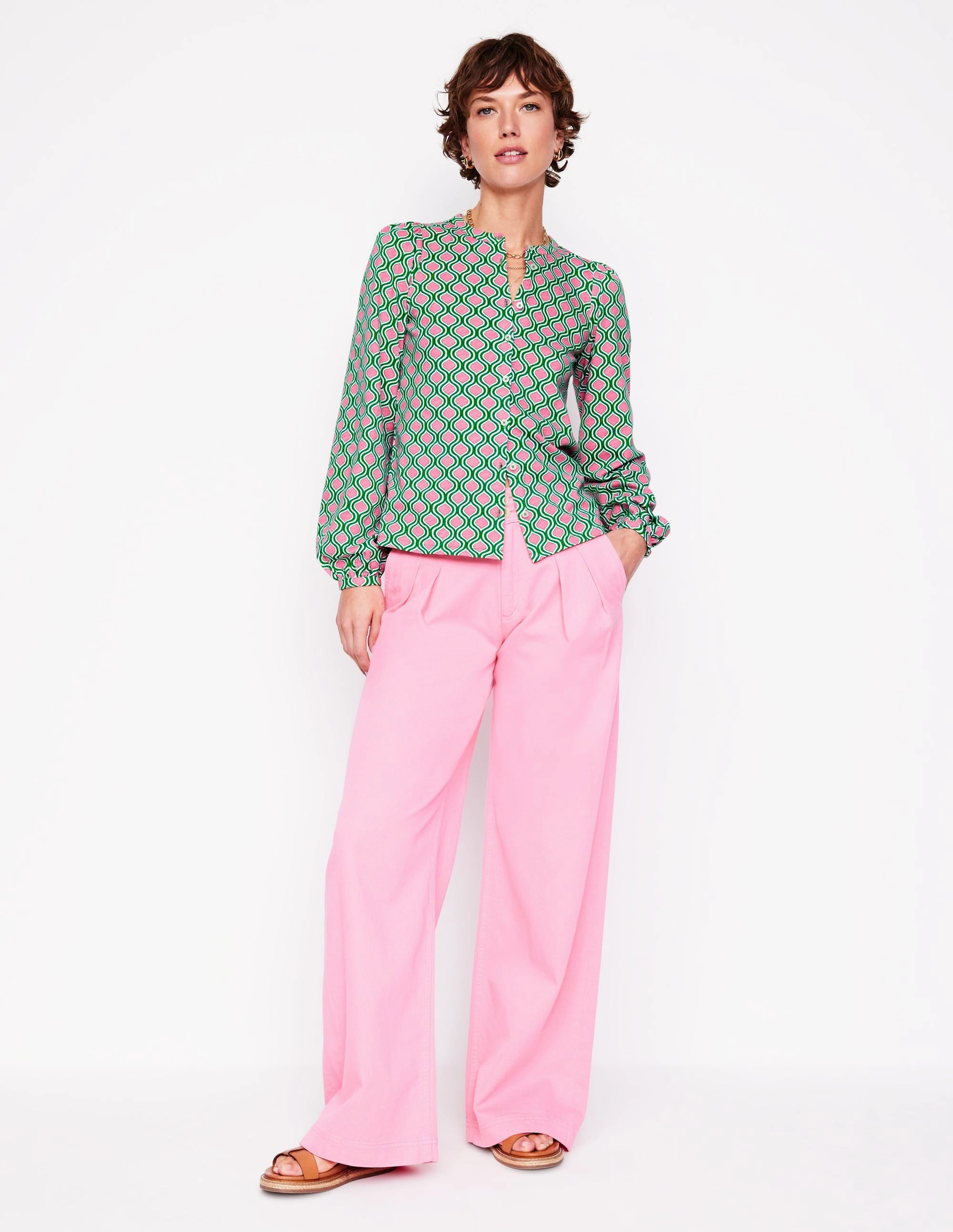 Marina Jersey Shirt-Rich Emerald, Geo Trellis Easy Care Fabric OdorResistant Fabric