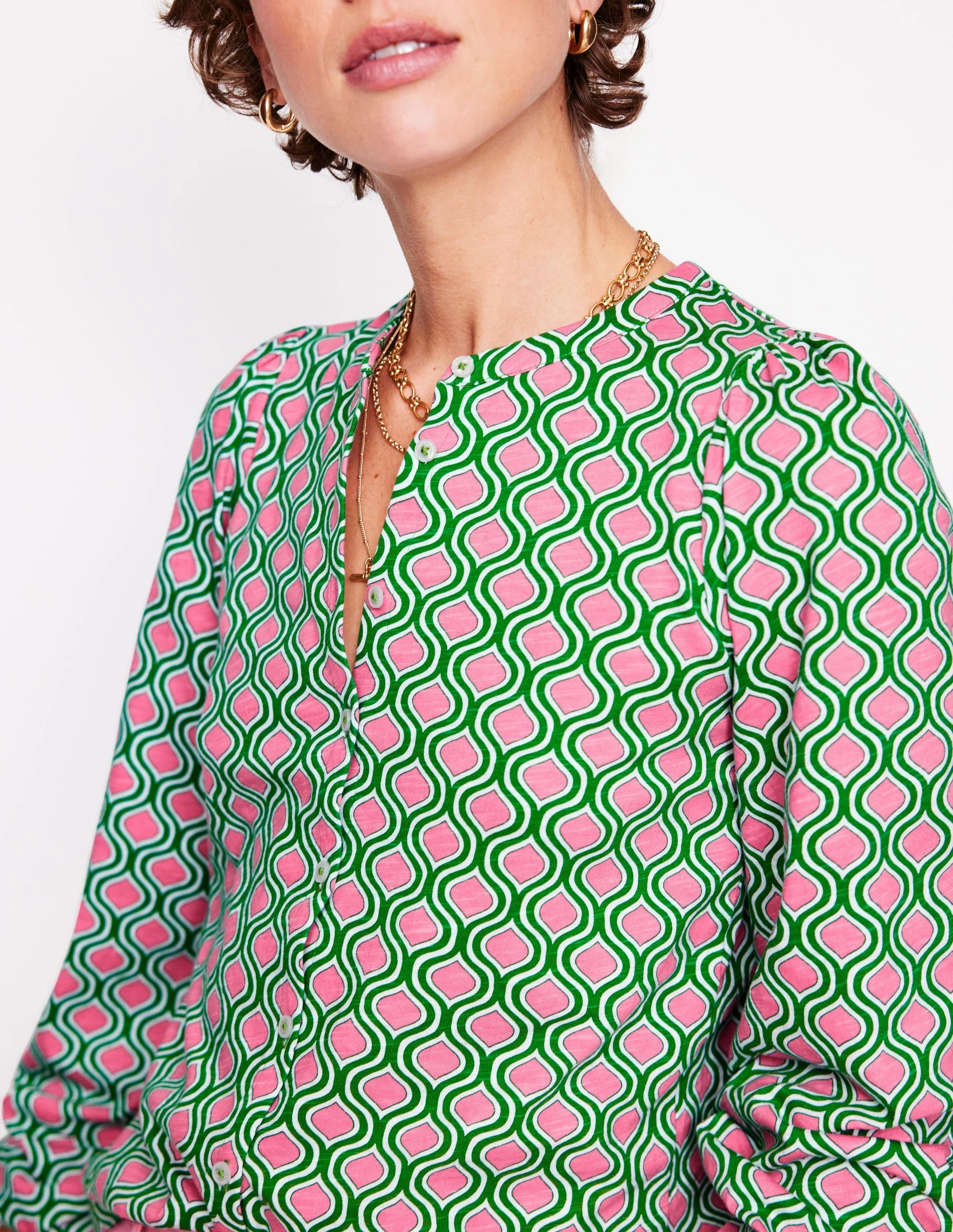 QuickDry Texture Marina Jersey Shirt-Rich Emerald, Geo Trellis