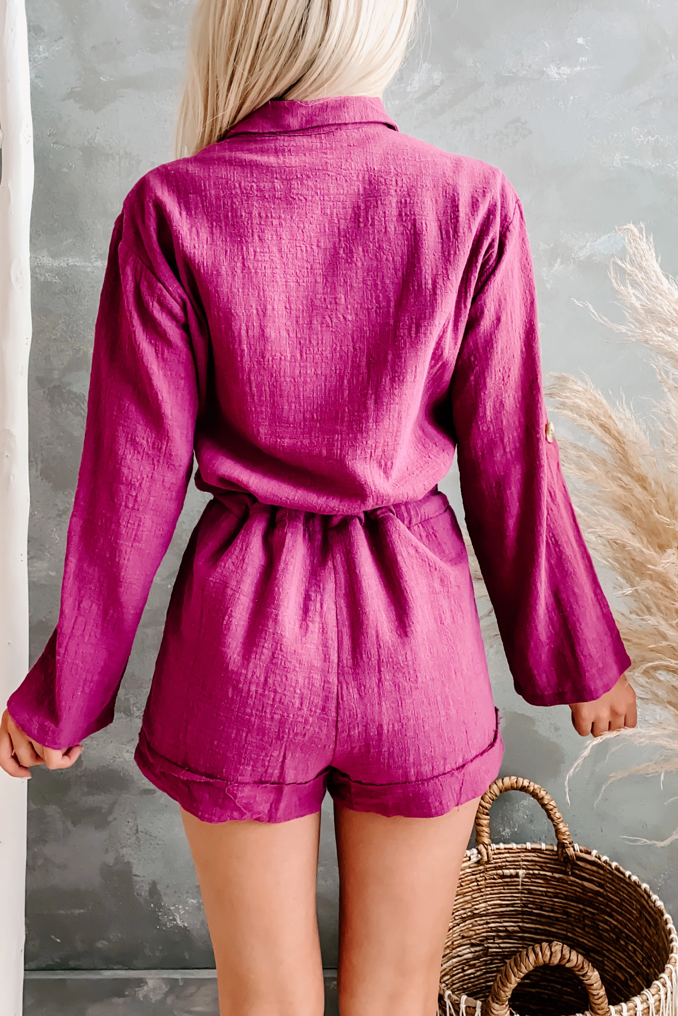StretchableKnit LowProfileZipperSystem Lighthearted Linen Romper (Berry)