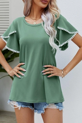 DOUBLE LAYERED SHORT SLEEVE CASUAL TOP StretchKnit