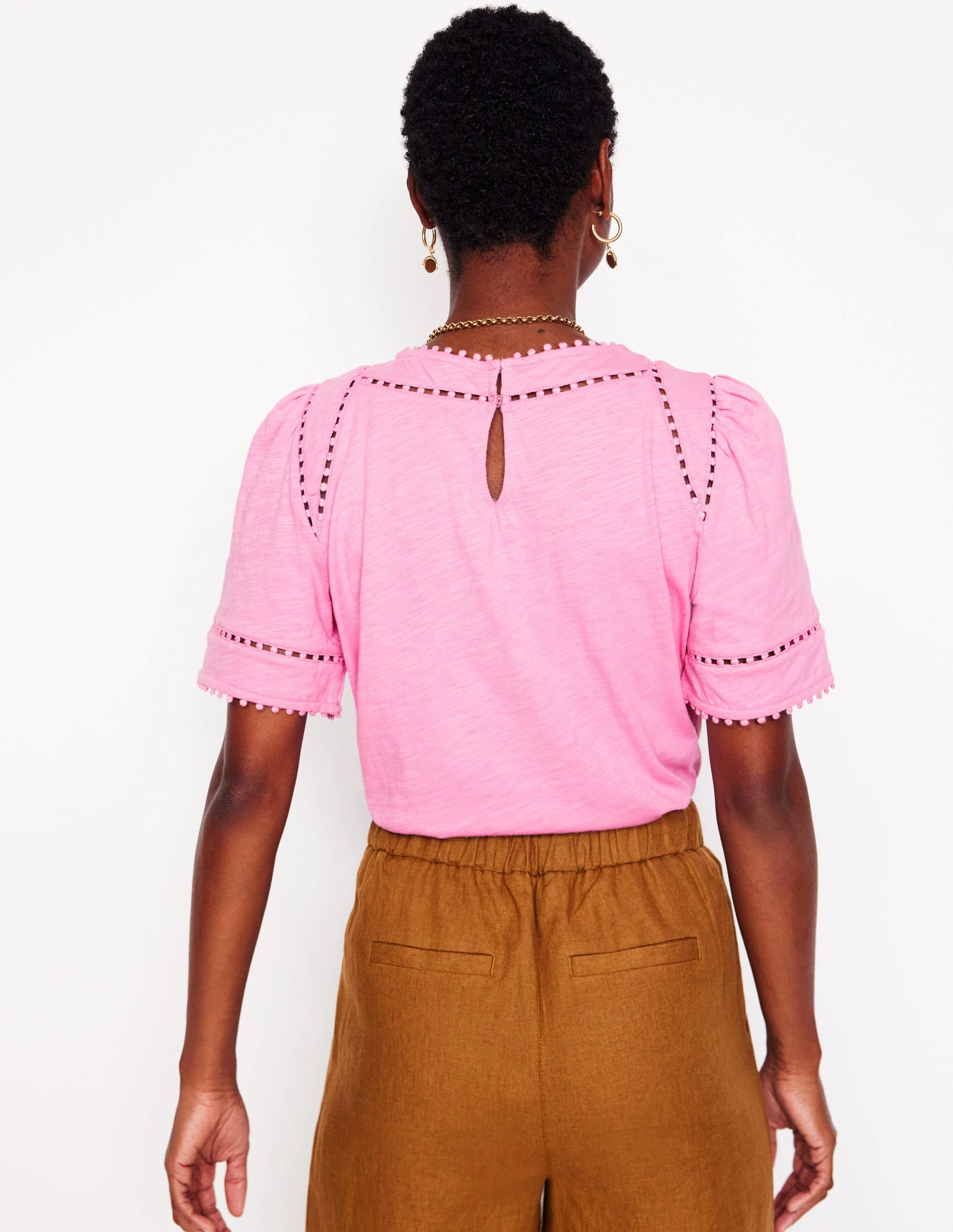 Lightweight Blouse Mila Trim Detail Top-Meadowsweet Pink