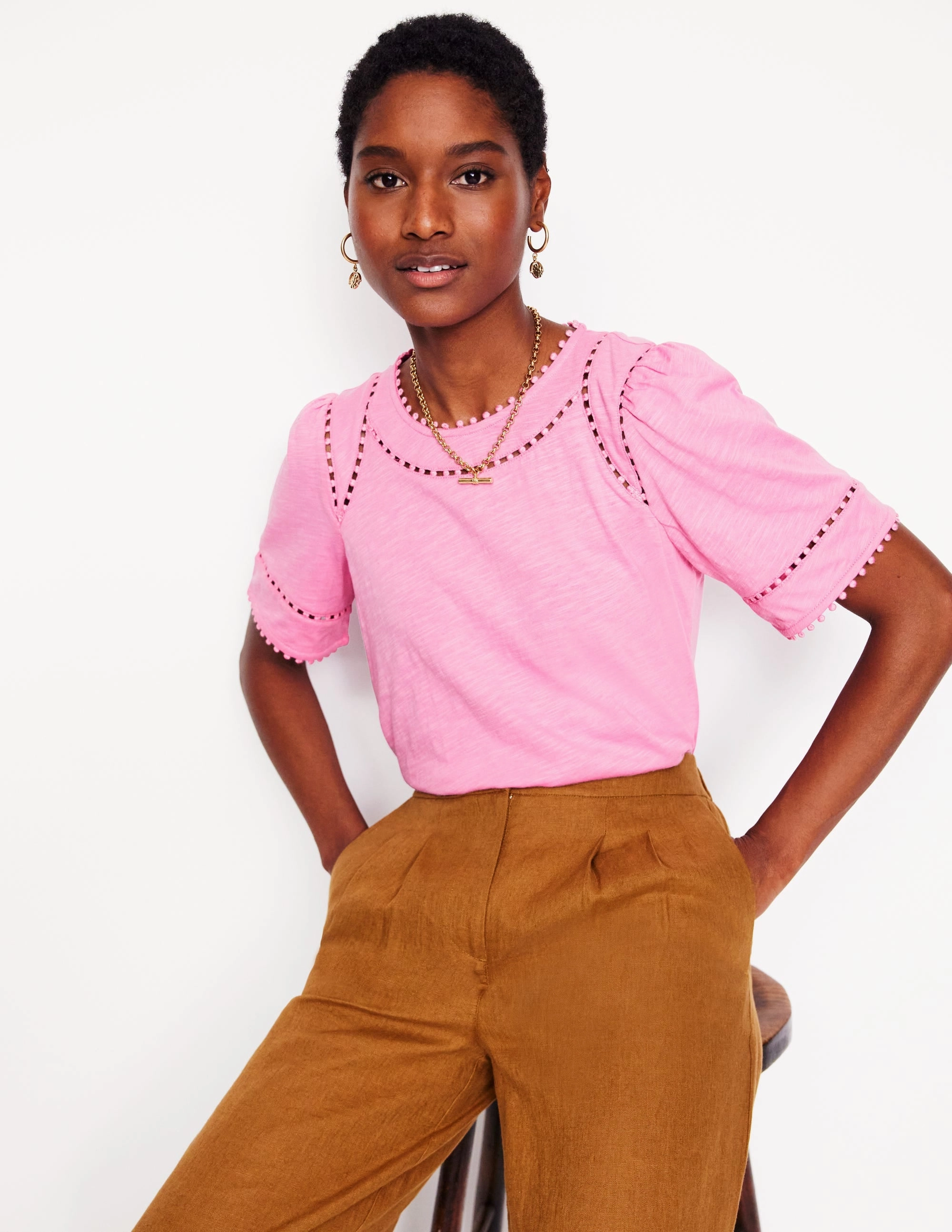 Mila Trim Detail Top-Meadowsweet Pink High Visibility Trim