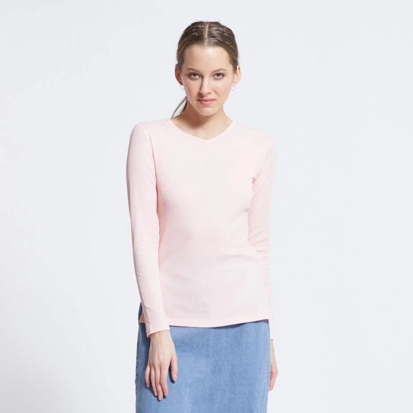 Cozy Blouse AntiSlipGrip Ribbed V-Neck Tee | Light Pink