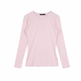 Ribbed V-Neck Tee | Light Pink Comfortable Cotton