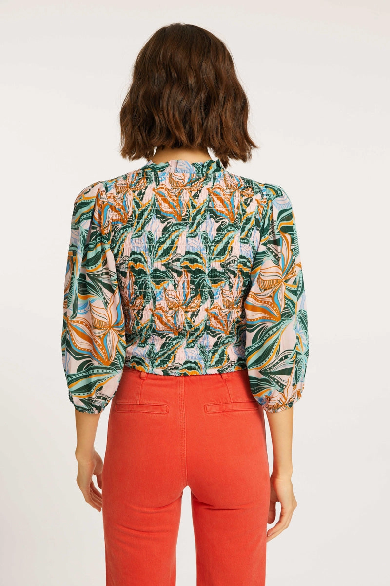 Genie Top in Sea Leaves Four Way Stretch Material