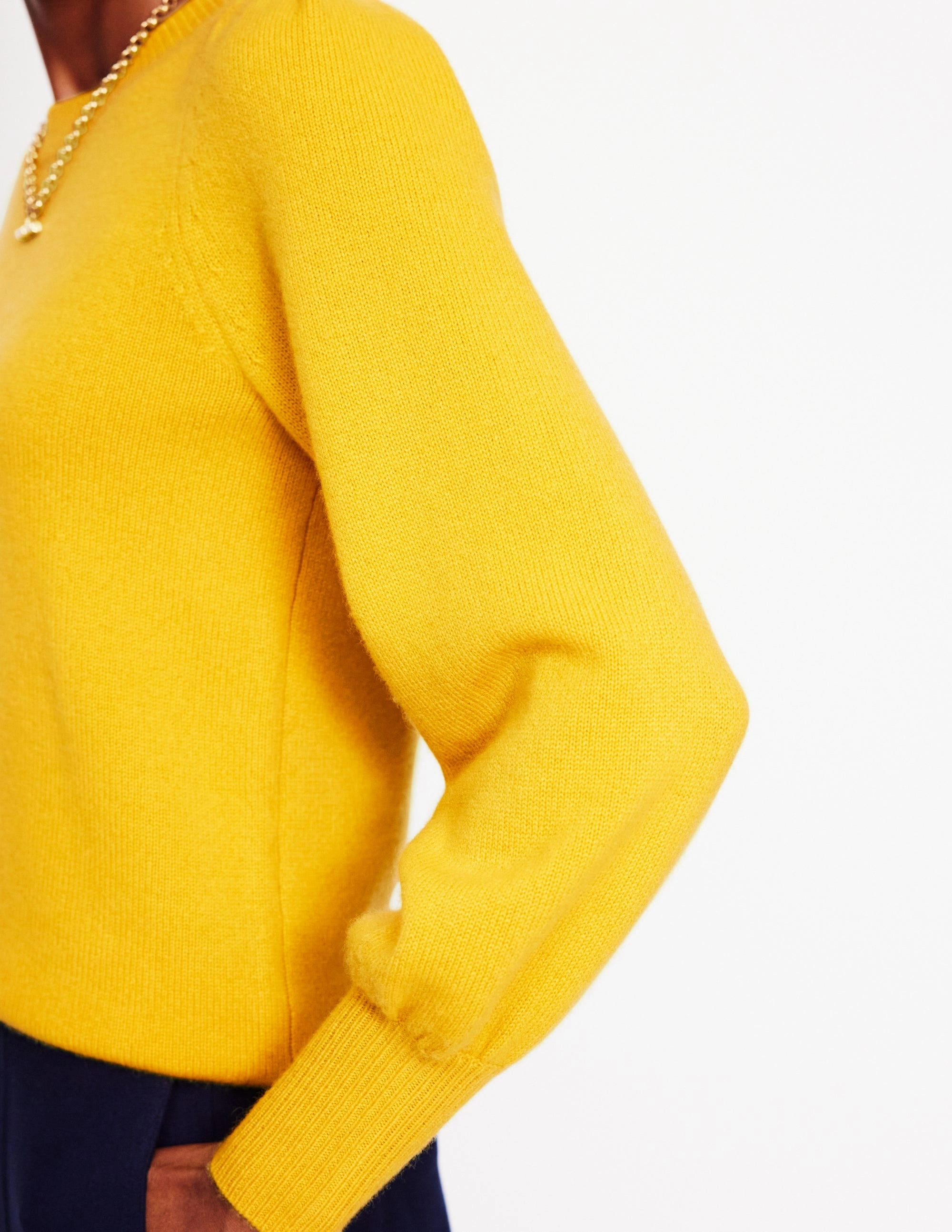Pleated Sleeve Cashmere Jumper-Ceylon Yellow Temperature Regulating Knit