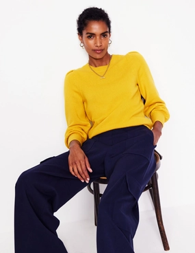 Breathable Merino Wool WrinkleResistant Finish Pleated Sleeve Cashmere Jumper-Ceylon Yellow