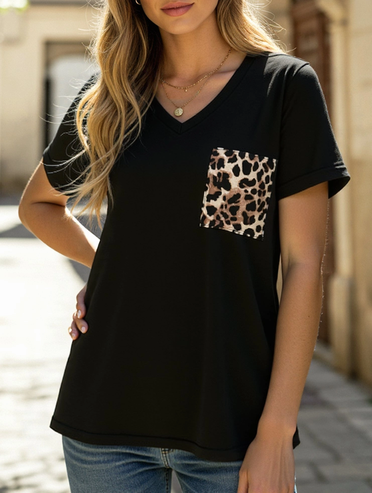 SleevelessOption LEOPARD PATTERN BLOCKED CASUAL TOP