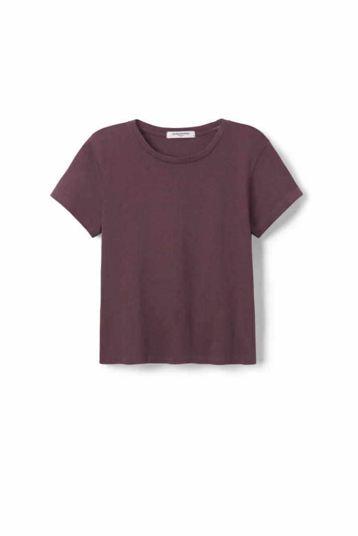 Lisa Recycled Cotton Tee Vintage Fitted Crew in Plum HeatSealed Seams BondedSeams