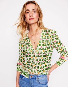 Liv V-Neck Linen Cardigan-Warm Ivory, Dahlia Garden Layered Knit Design