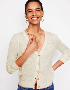 Everyday Use Breathable Material Liv V-Neck Linen Cardigan-Warm Ivory