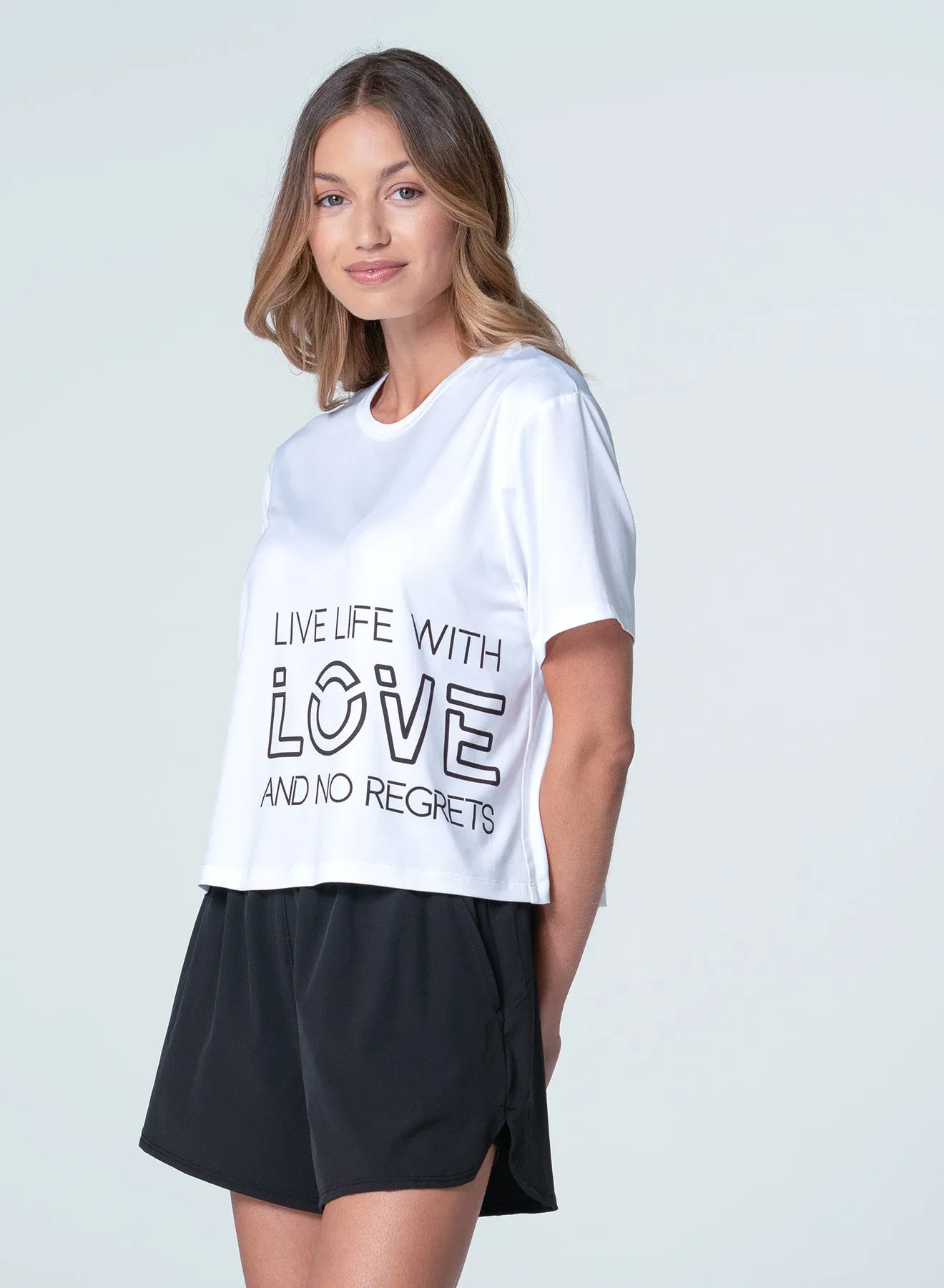 BondedSeamTechnology Ribbed Hem Finish Live Life With Love Short Sleeve