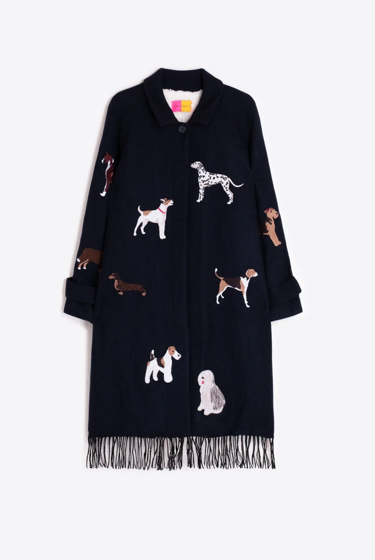 Berenice Embroidered Coat in Navy Blue Fringes LoopwheelFabric