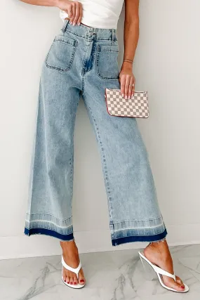 Lola Dyed Hem Wide Leg Crop Jeans (Denim) Festival Outfit Date Night Professional Wear