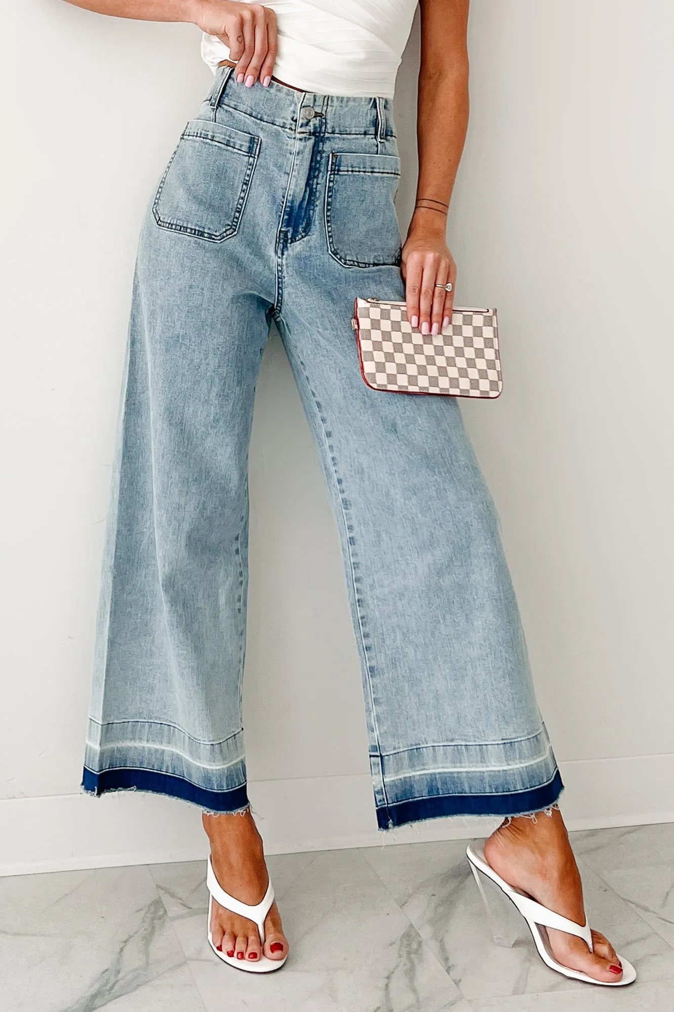 Lola Dyed Hem Wide Leg Crop Jeans (Denim) Eco Dye Process Water Repellent Coating