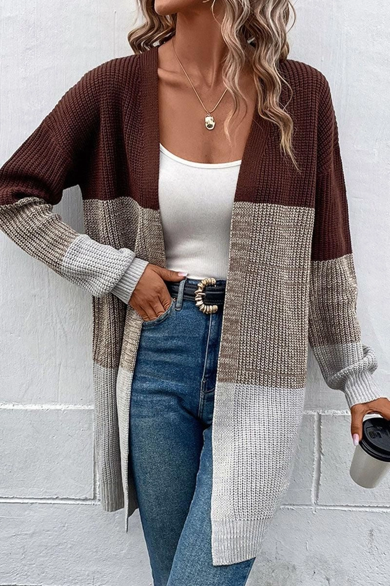 LONG SLEEVE COLOR BLOCK CARDIGAN COAT Light Reflective Printing